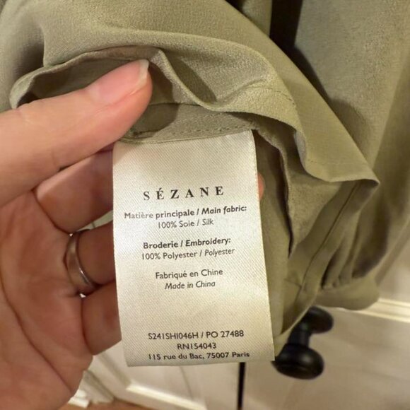 BNWT Sezane Chlo Pistachio Green Light Kaki Silk 46 14 - Picture 5 of 7